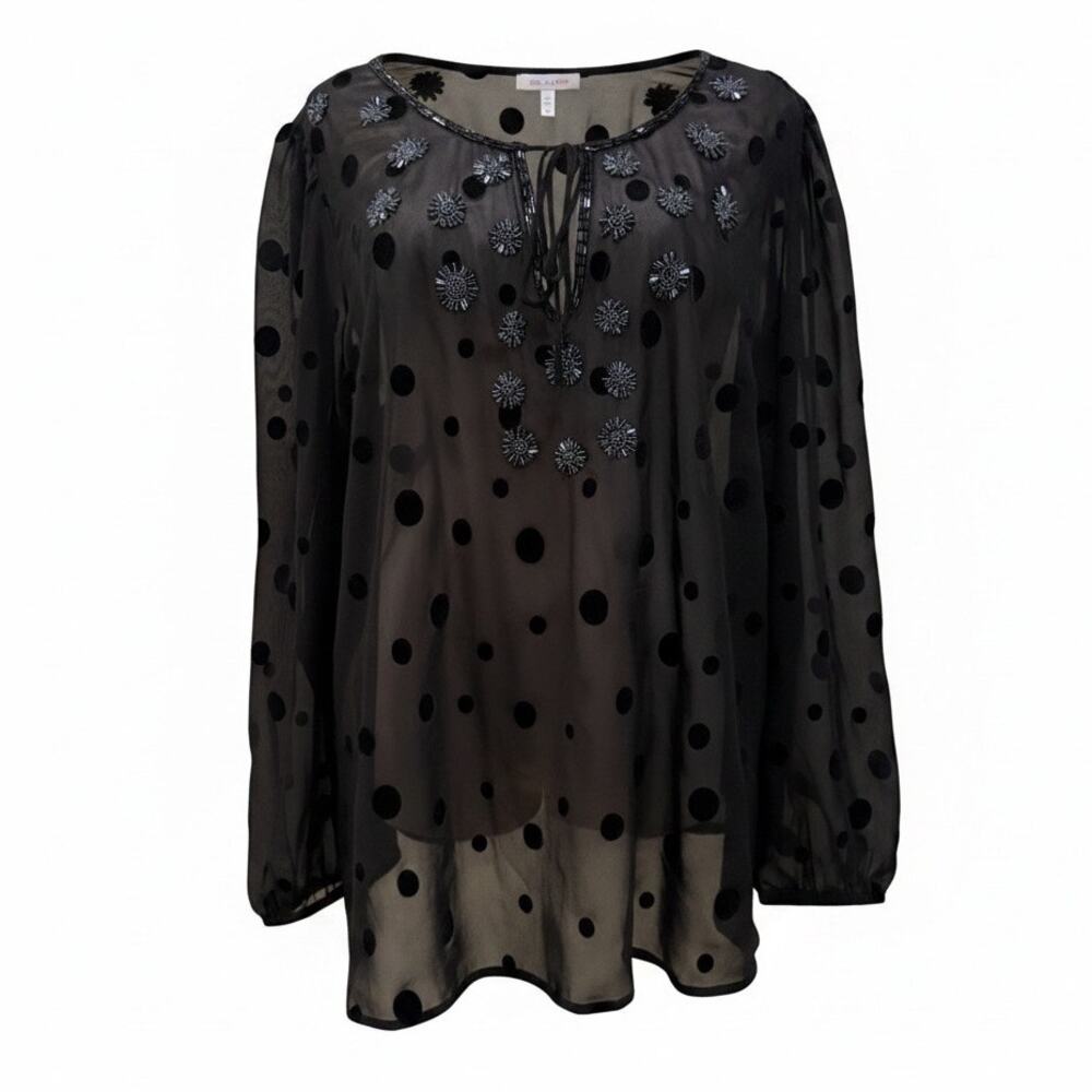 Charter Club Sheer Polka Dot Beaded Blouse Whimsigoth Boho Peasant 2X Witchy